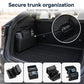 Black trunk storage retaining clip set with clips installed on trunk side panel