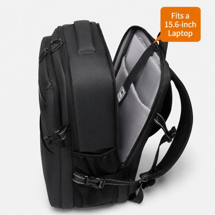 WEIXIRE B929 backpack with side profile and open front compartment with zip closure.