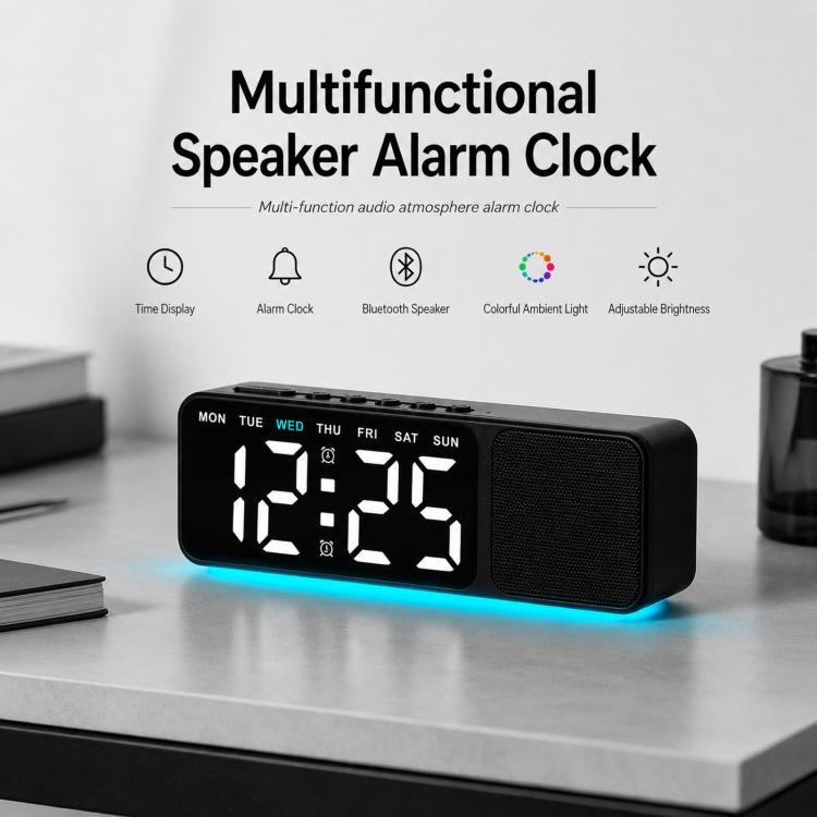 Bluetooth Speaker Digital Alarm Clock with Night Light Large LED Display Clock with Date, Dimmer and Dual Snooze Alarms