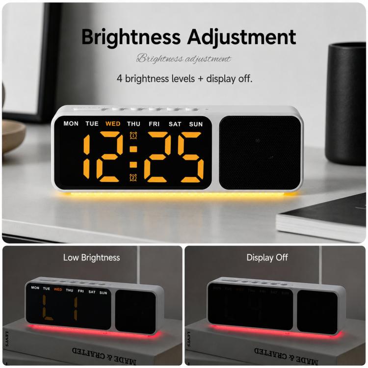 Bluetooth Speaker Digital Alarm Clock with Night Light Large LED Display Clock with Date, Dimmer and Dual Snooze Alarms