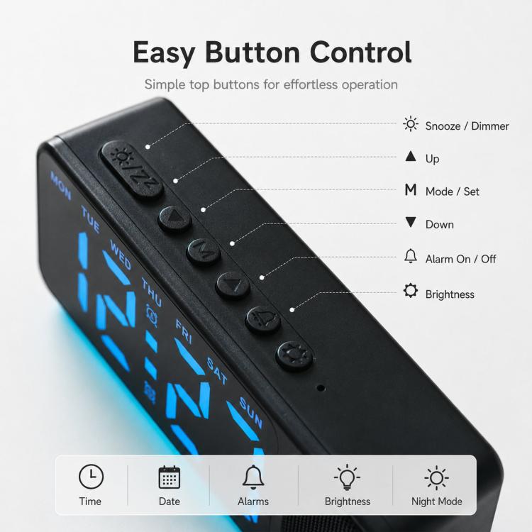 Bluetooth Speaker Digital Alarm Clock with Night Light Large LED Display Clock with Date, Dimmer and Dual Snooze Alarms