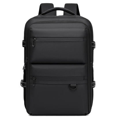 Men's black waterproof laptop backpack with top handle and front zip pockets