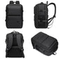 Men's black waterproof laptop backpack shown from multiple angles with shoulder straps