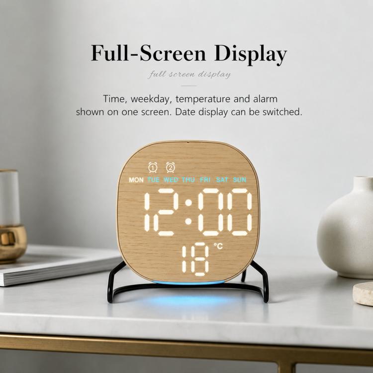 Aesthetic LED Digital Desk Clock Bedside Alarm Clock With Bottom Ambient Light, Countdown Timer, Date And Temperature