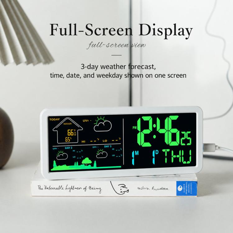 Wireless Weather Station Clock with Outdoor Sensor Digital Wall Clock Barometric Local Weather Forecast Bedside Alarm Clock