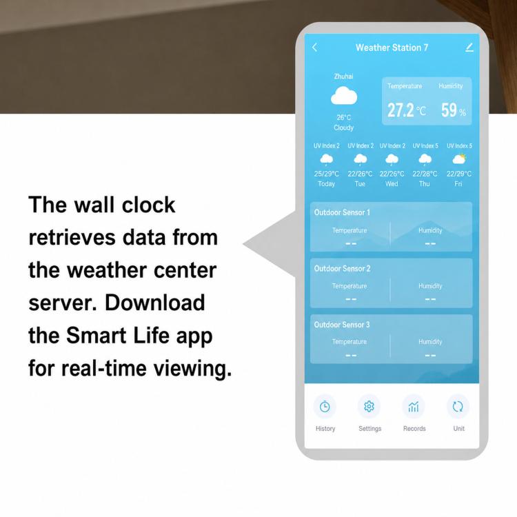 Wireless Weather Station Clock with Outdoor Sensor Digital Wall Clock Barometric Local Weather Forecast Bedside Alarm Clock