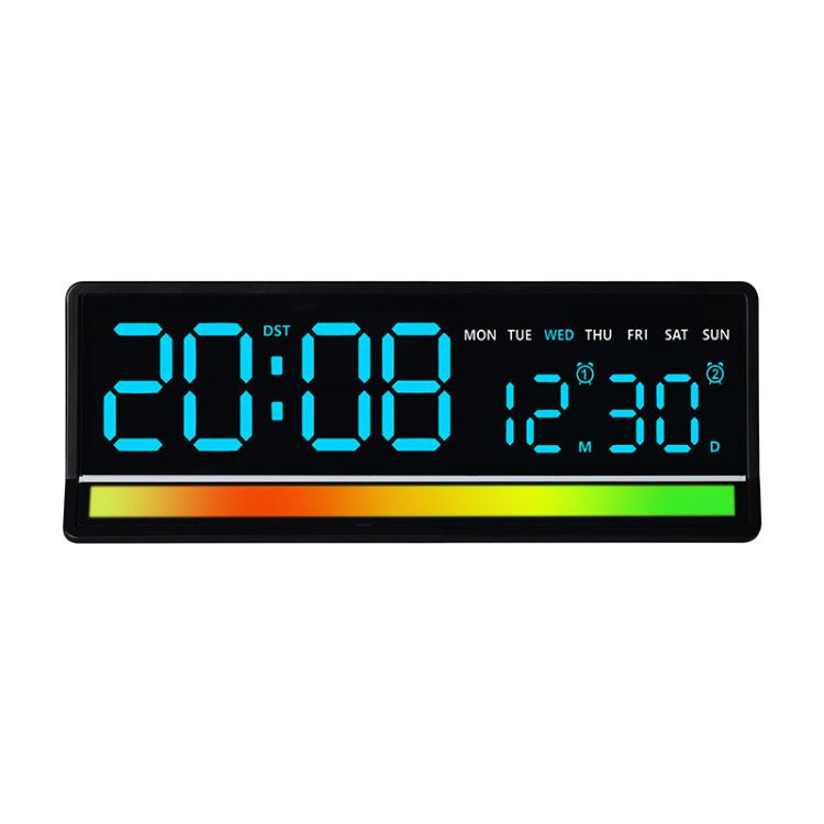 LED Digital Alarm Clock with Sound-Activated RGB Light Large Display with Date/Day/Temperature Support USB Output