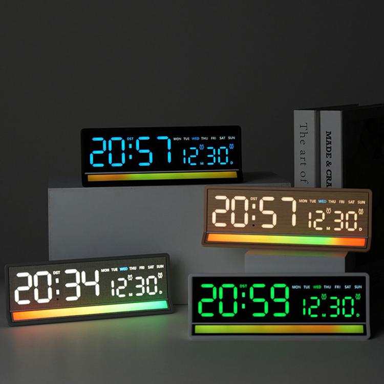 LED Digital Alarm Clock with Sound-Activated RGB Light Large Display with Date/Day/Temperature Support USB Output