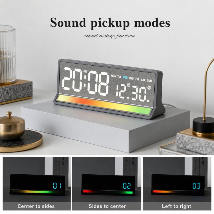LED Digital Alarm Clock with Sound-Activated RGB Light Large Display with Date/Day/Temperature Support USB Output