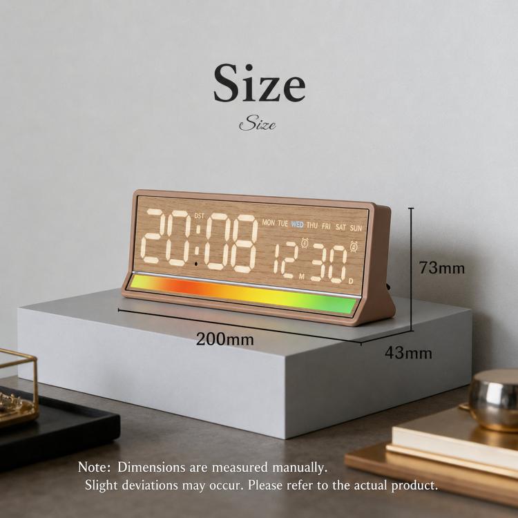 LED Digital Alarm Clock with Sound-Activated RGB Light Large Display with Date/Day/Temperature Support USB Output