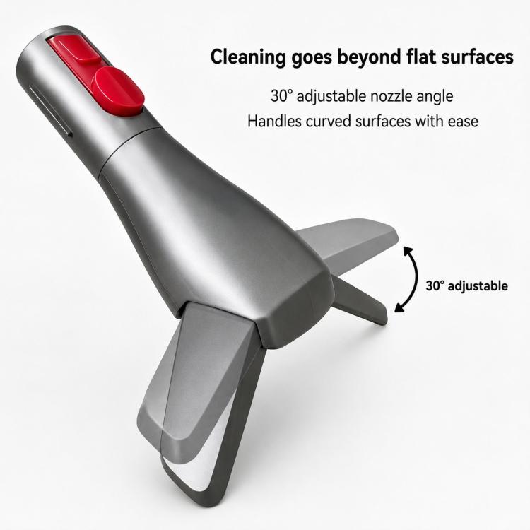 Vacuum bed dusting brush with 30° adjustable nozzle, dark gray and red button
