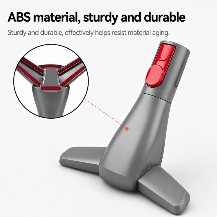 Vacuum bed dusting brush with durable plastic build, dark gray and red lever
