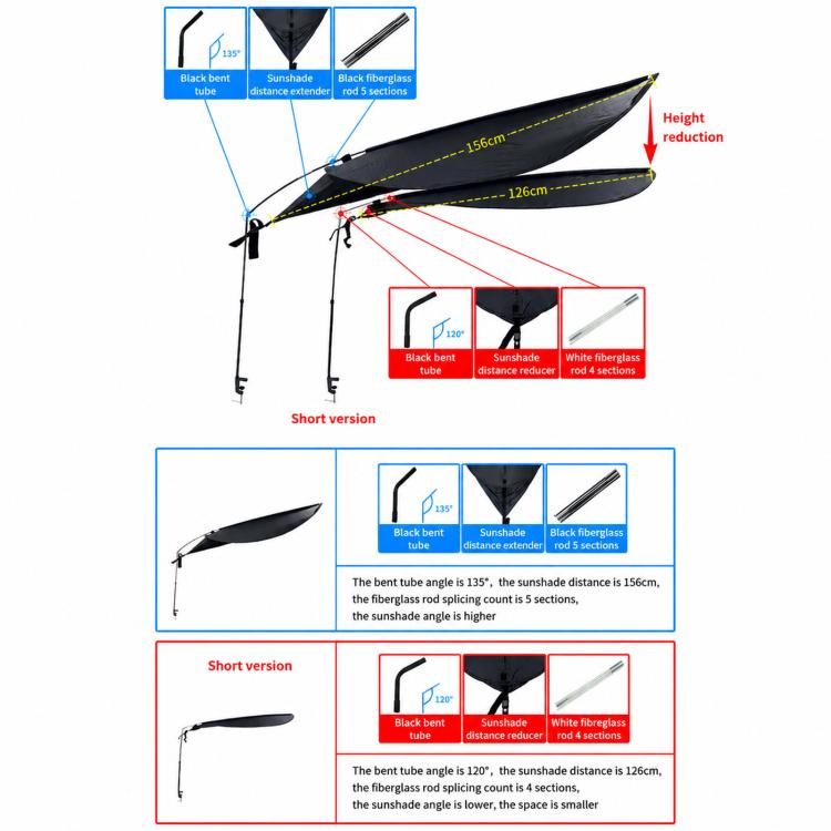 Black indoor sunshade curtain short-version diagram with telescopic pole and fabric canopy