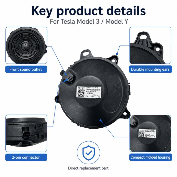 Pedestrian warning speaker horn module with front sound outlet and rear connector housing