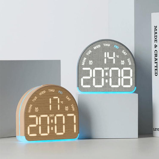 LED Digital Alarm Clock with Bottom Ambient Light Desk Clock with Temperature DST Dual Alarm
