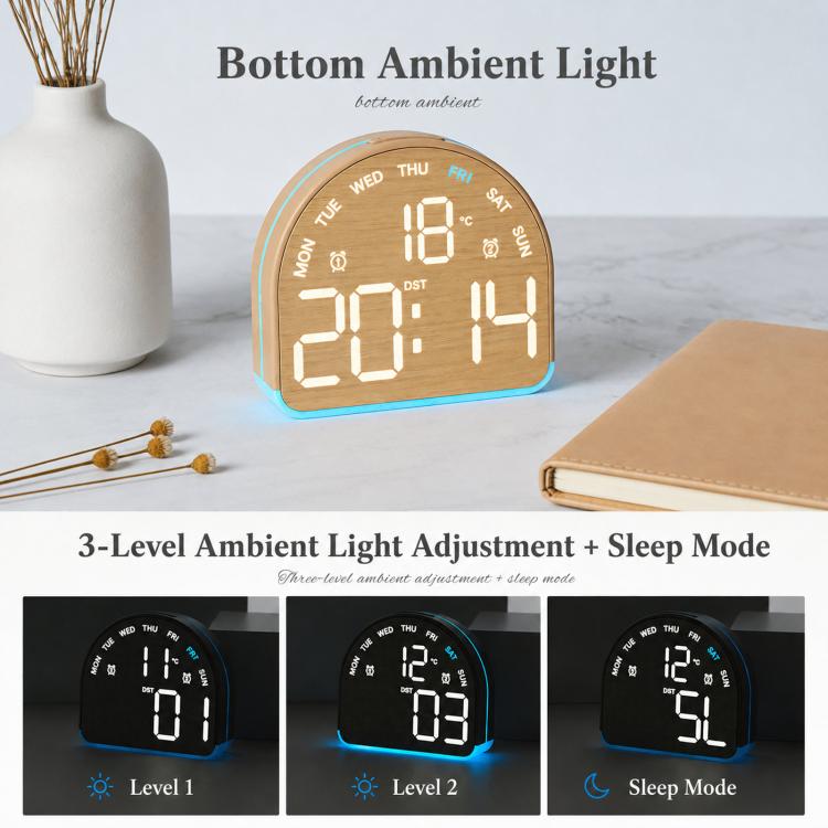 LED Digital Alarm Clock with Bottom Ambient Light Desk Clock with Temperature DST Dual Alarm