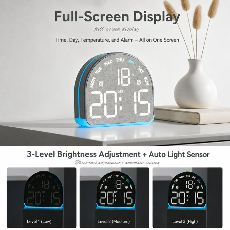 LED Digital Alarm Clock with Bottom Ambient Light Desk Clock with Temperature DST Dual Alarm