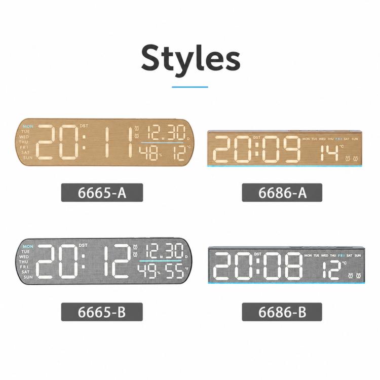 LED digital alarm clock style options with glowing time and temperature displays