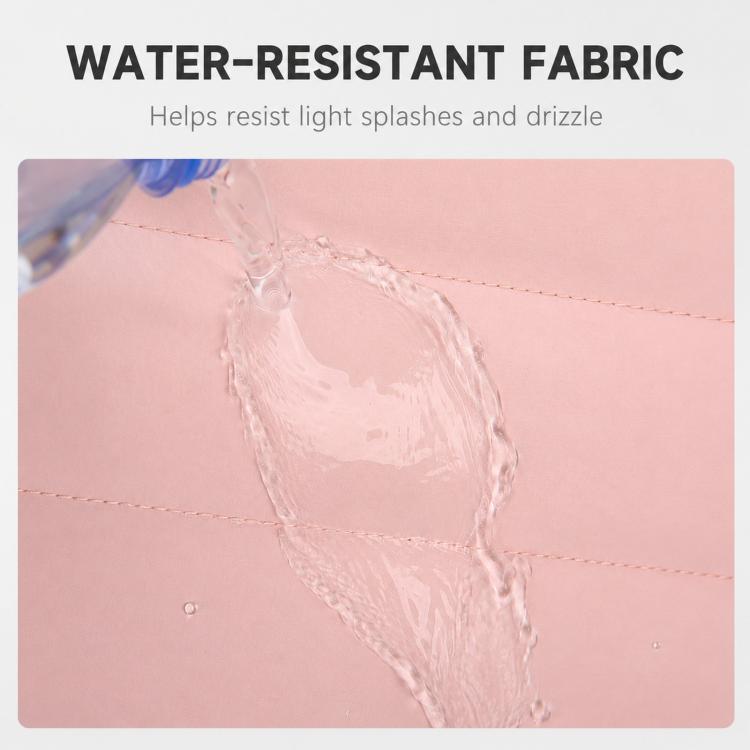 Pink waterproof duffel bag with water-shedding front panel shown