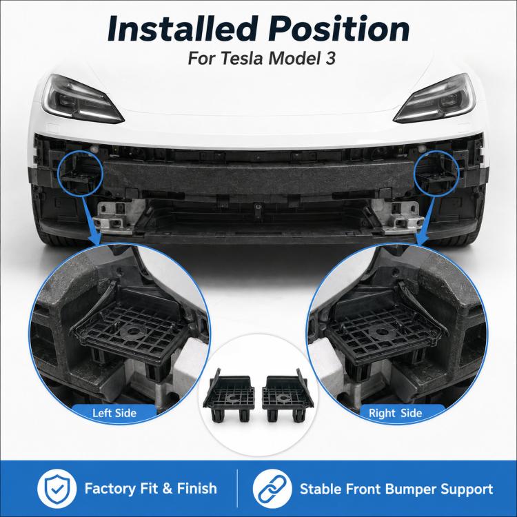 Front bumper underside showing left and right black bracket mounts with grid openings