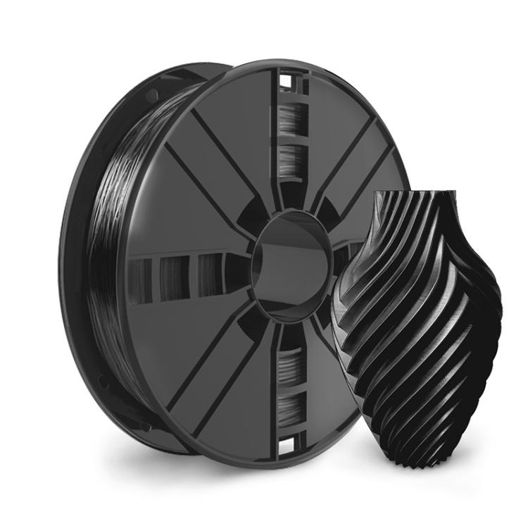 TPU 3D printer filament spool with dark gray flexible filament, 1.75 mm