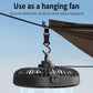 Car hanging cooling fan with hook and clip-style power plug, shown overhead