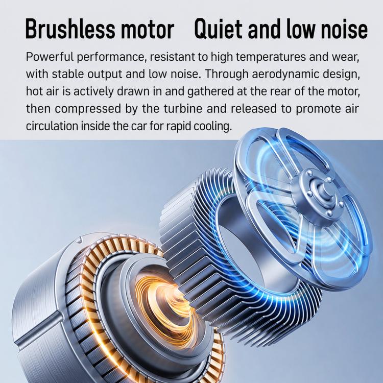 Car fan motor airflow unit with visible turbine-style impeller