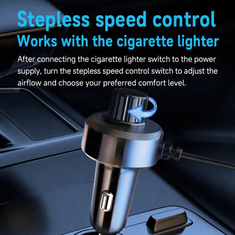 Car cigarette lighter fan with step-free speed control dial on the power body