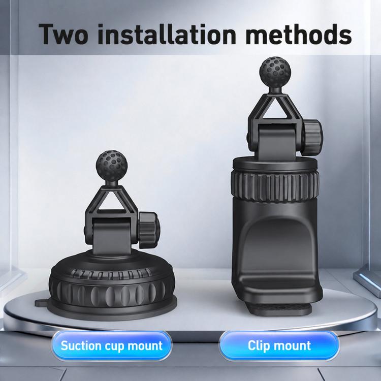 Car fan with suction cup mount and clip mount bases, ready to attach