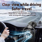 Clip-on car cooling fan with phone holder, black fan aiming toward dashboard