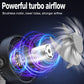 Car turbo cooling fan with phone holder, black fan on gray mount