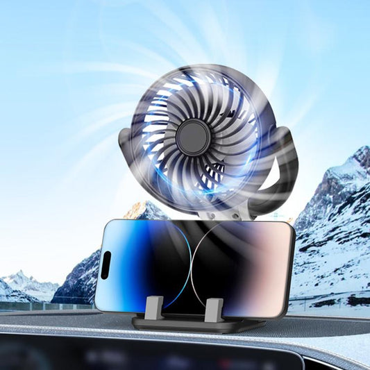 F5504 Car Cooling Fan With Phone Holder 3-Way Foldable Adjustable Quiet Fan, F5504