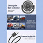 USB-powered car cooling fan with phone holder, black fan on clip base