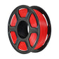 Red PETG filament spool on black reel, front view