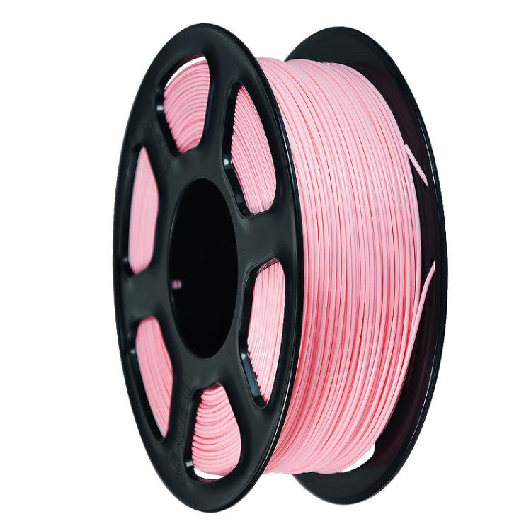 Pink PETG filament spool on black reel, front view