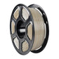 Khaki beige PETG filament spool on gray-black reel, angled view