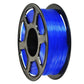 Blue PETG 1.75mm filament spool on black reel