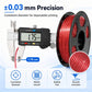 Red glitter PETG filament spool shown with caliper measuring 1.75 mm diameter