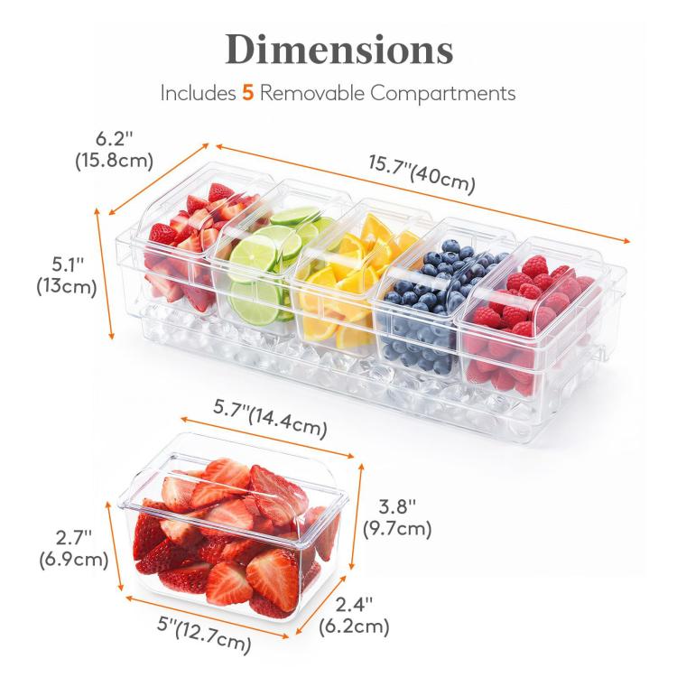 Summer 5-Compartment Fruit Freezer Tray Vegetable Snack Compartments Ice Cube Food Storage Container
