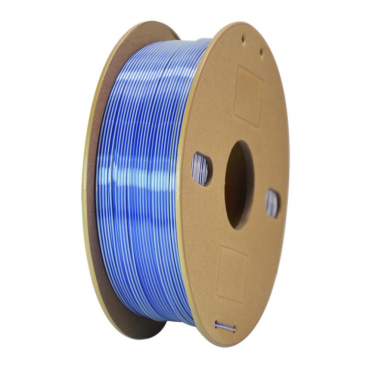 Dual-color metallic PLA filament spool, blue metallic shifting on spool reel