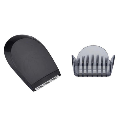 Two-part black trimmer and shaver head replacement with metal comb blade cover