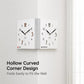 White dual-sided corner wall clock mounted for corner viewing from both sides