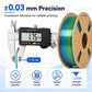 Rainbow PLA filament spool with caliper measuring 1.75 mm filament diameter