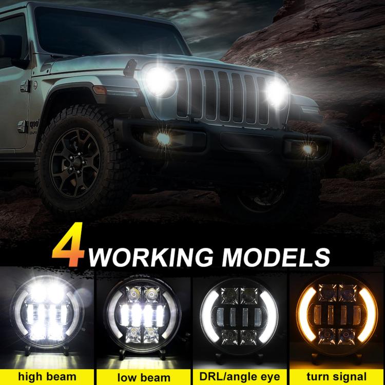 M4 7-Inch Quad Reflector Crescent Headlights For Jeep Wrangler