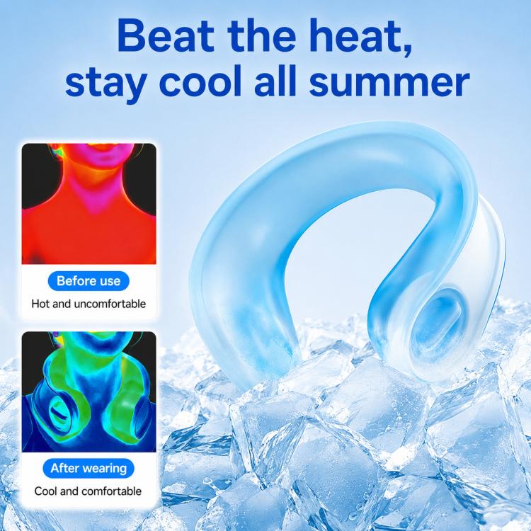 Blue neck cooling wrap with visible ice filling for cold, comfortable cooling