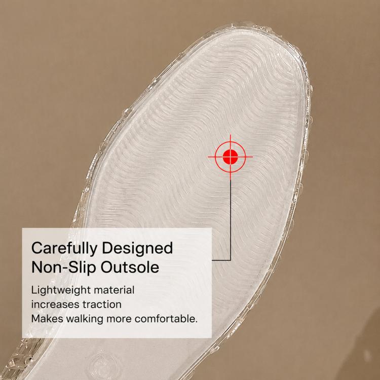 Clear jelly crystal sandal outsole close-up, non-slip tread pattern