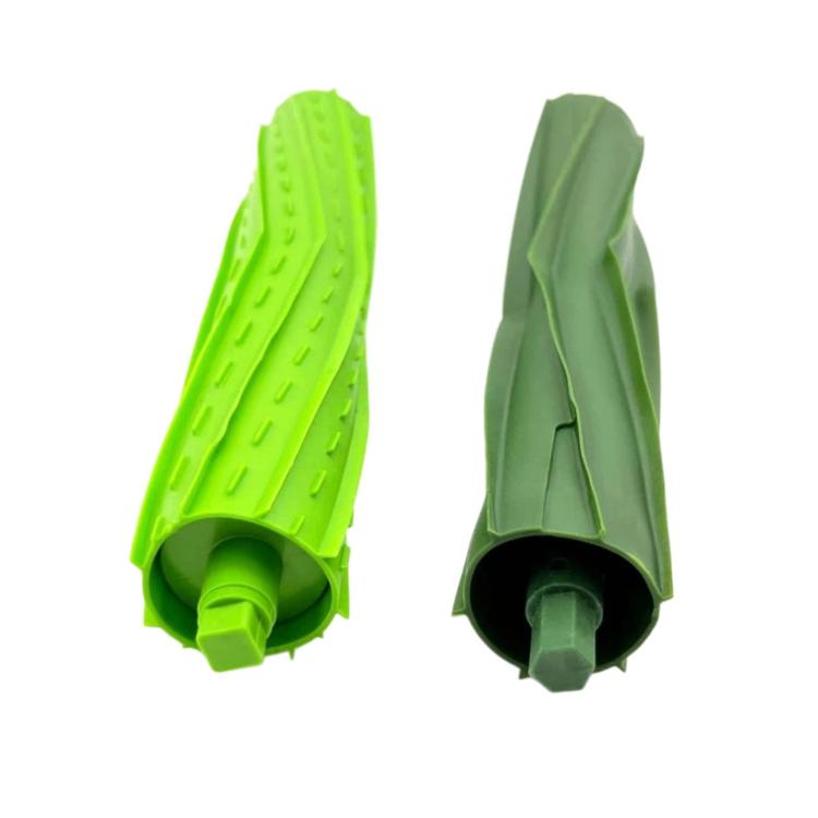 Replacement vacuum brush rollers, bright green and dark green with ribbed bristle texture