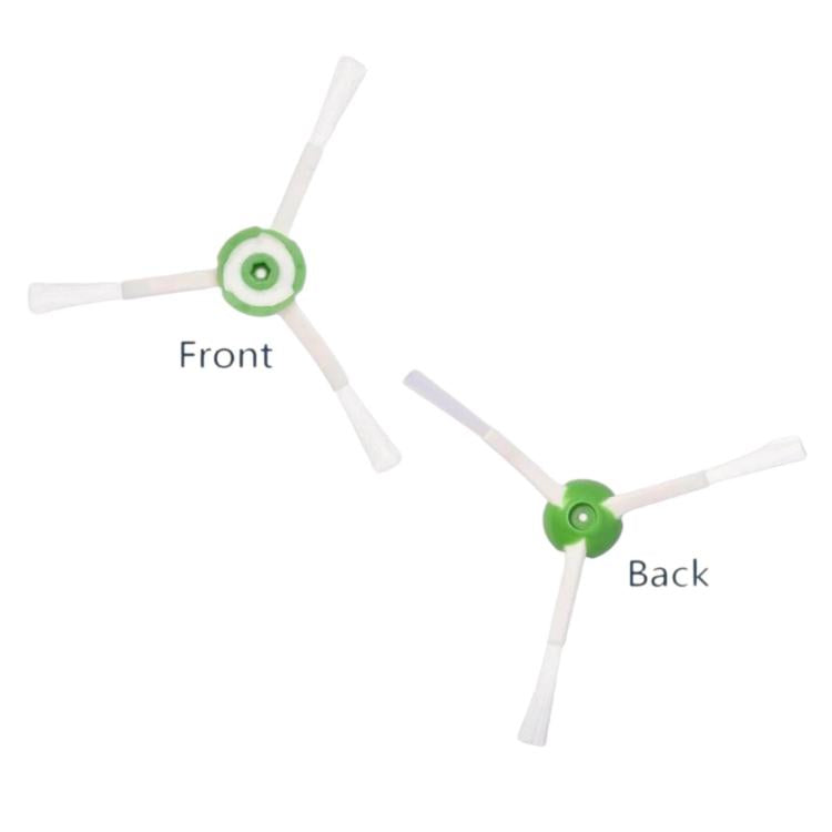 Replacement side brushes with white bristles and green center, front and back views