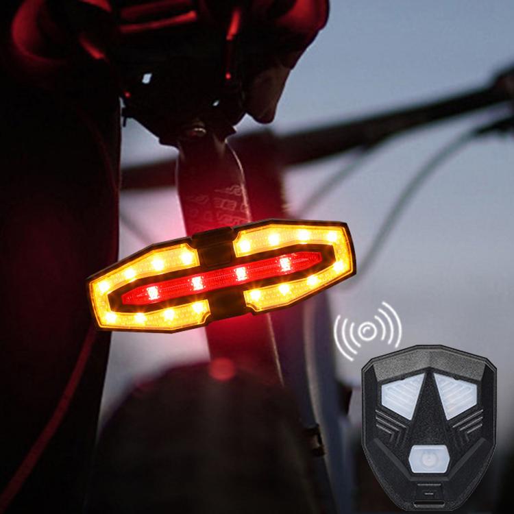 Bicycle remote warning tail light with turn signals, illuminated red brake light and amber indicators