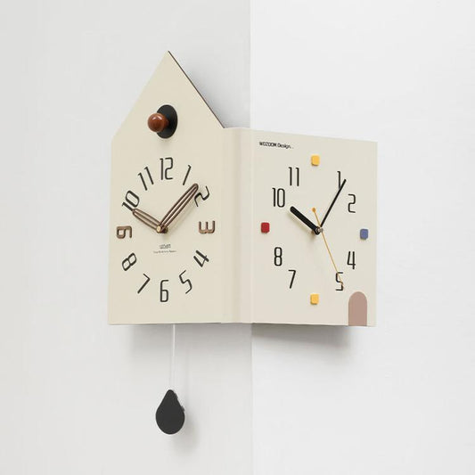wozoom Modern Corner Double Sided Wall Clock Silent House Shaped Decorative Clock, Cream White Medium, Cream White Large, Yellow Medium, Yellow Large, White Medium, White Large